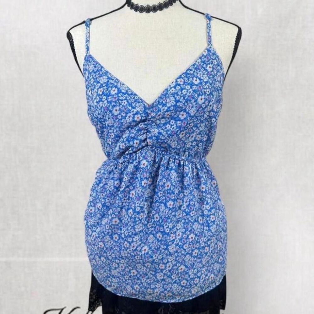 Babydoll Feminine Floral Top with Adjustable Straps and Tie Back